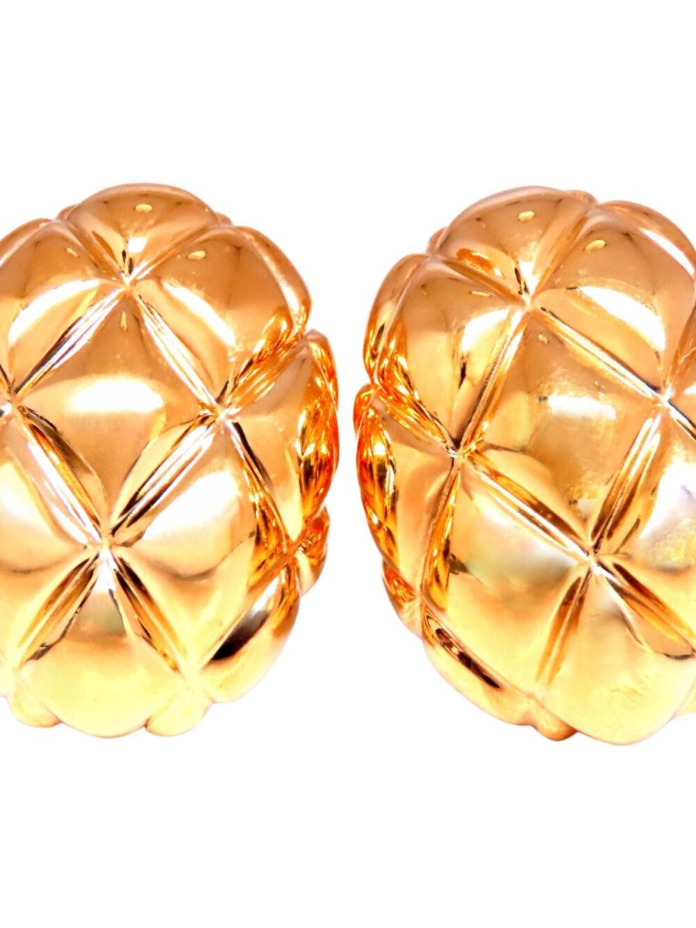 Basket Weave Cross Hatch Omega Clip Earrings Elongated Weave 18kt gold*